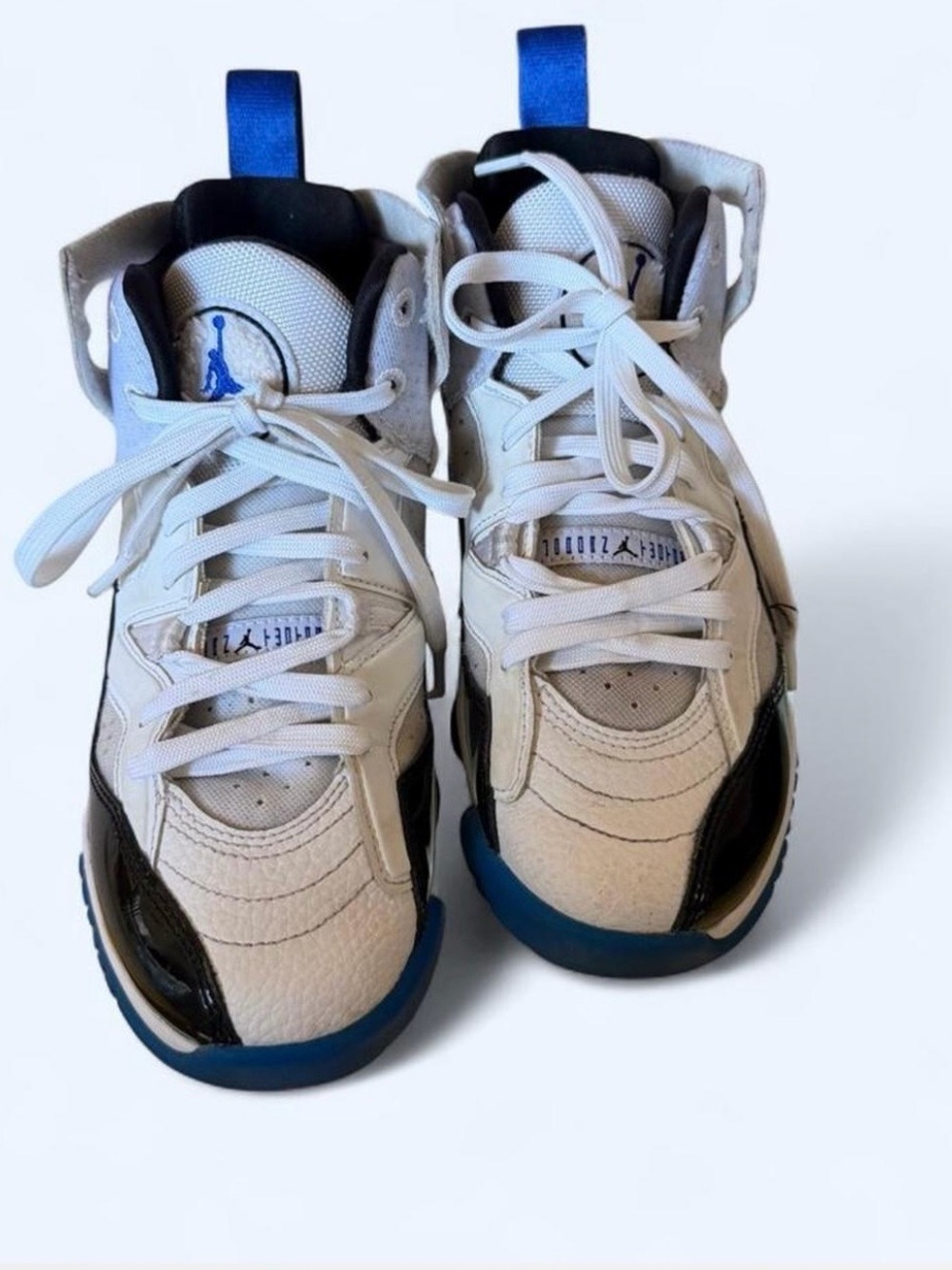 🦋Jordan Kids' White, Black and Blue High-Top Sneakers